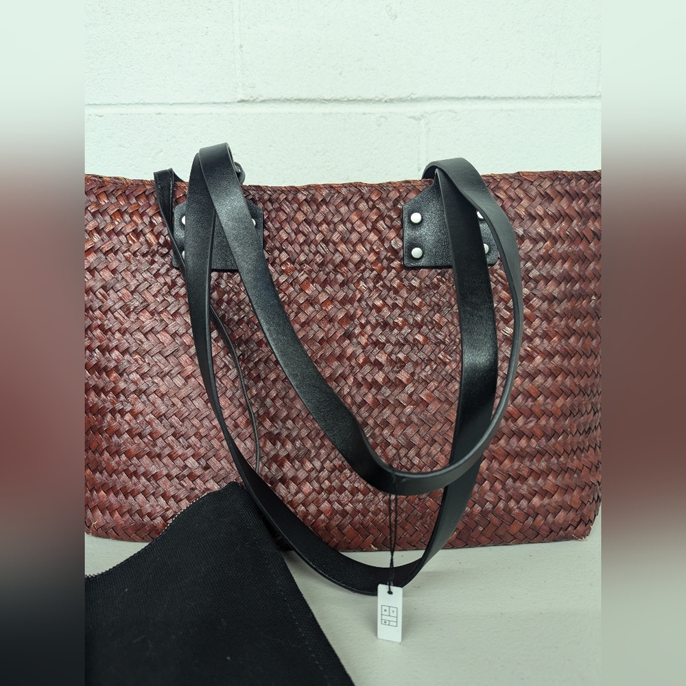 HOT PRICE 🔥 AllSaints Mosley Straw Tote Large Carryall Red Black Beach Vacation - Picture 3 of 7